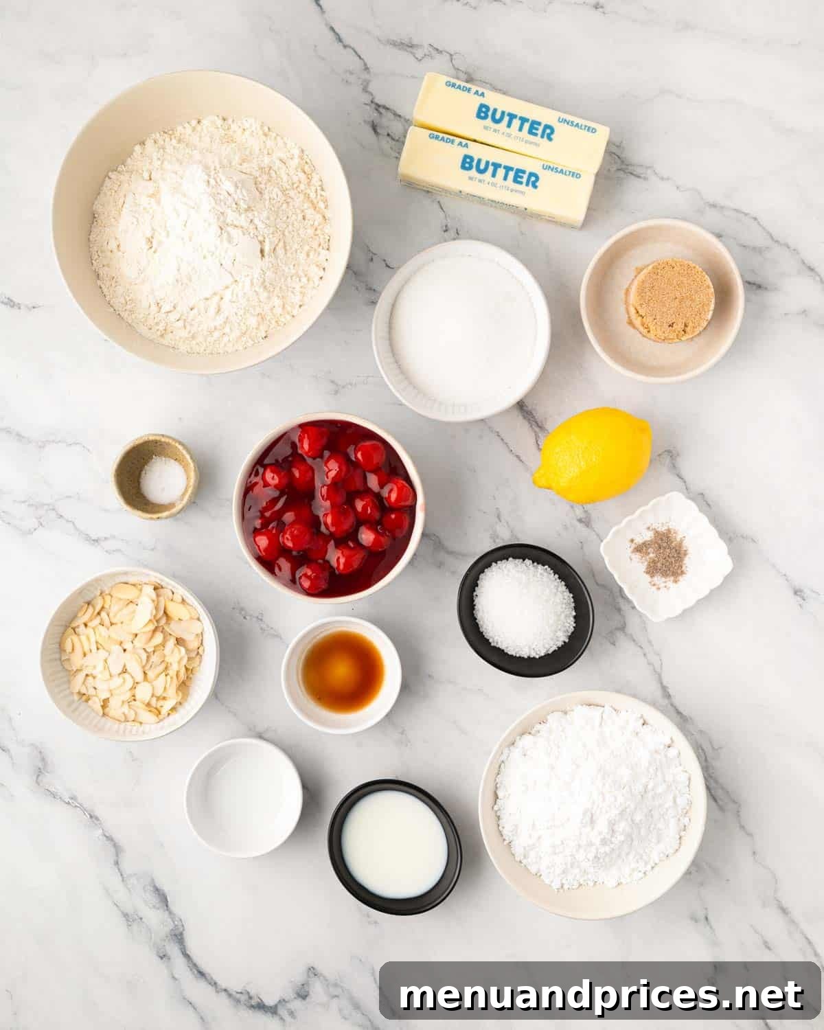 Ingredients for cherry pie bars.
