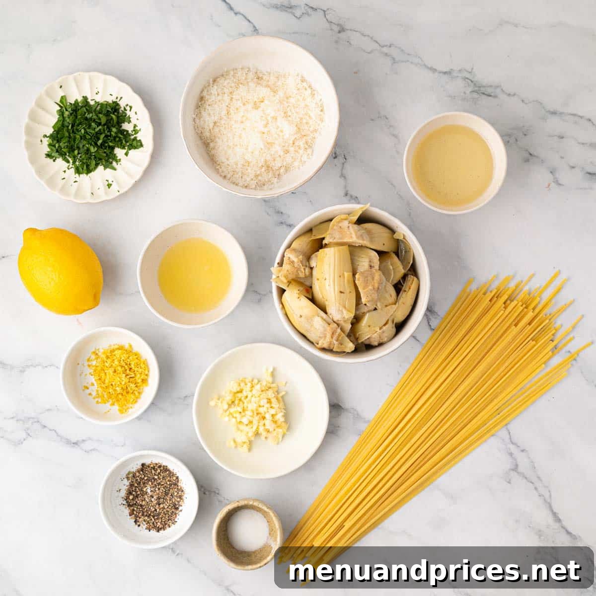 Lemon Artichoke Pasta with Garlic, Parmesan and Herbs 3 Ingredients for lemon artichoke pasta.